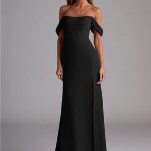 Azazie Black Chiffon Off-Shoulder Bridesmaid Dress